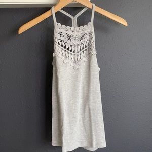 Grey tank camisole with floral crochet detailing